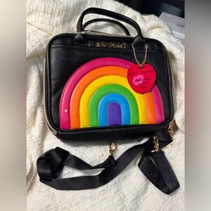 Betsey Johnson Black Tote with Rainbow insulated tote with strap & cloud charm